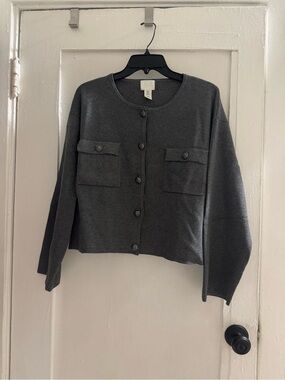 H&M Dark Gray Ribbed Button Cardigan